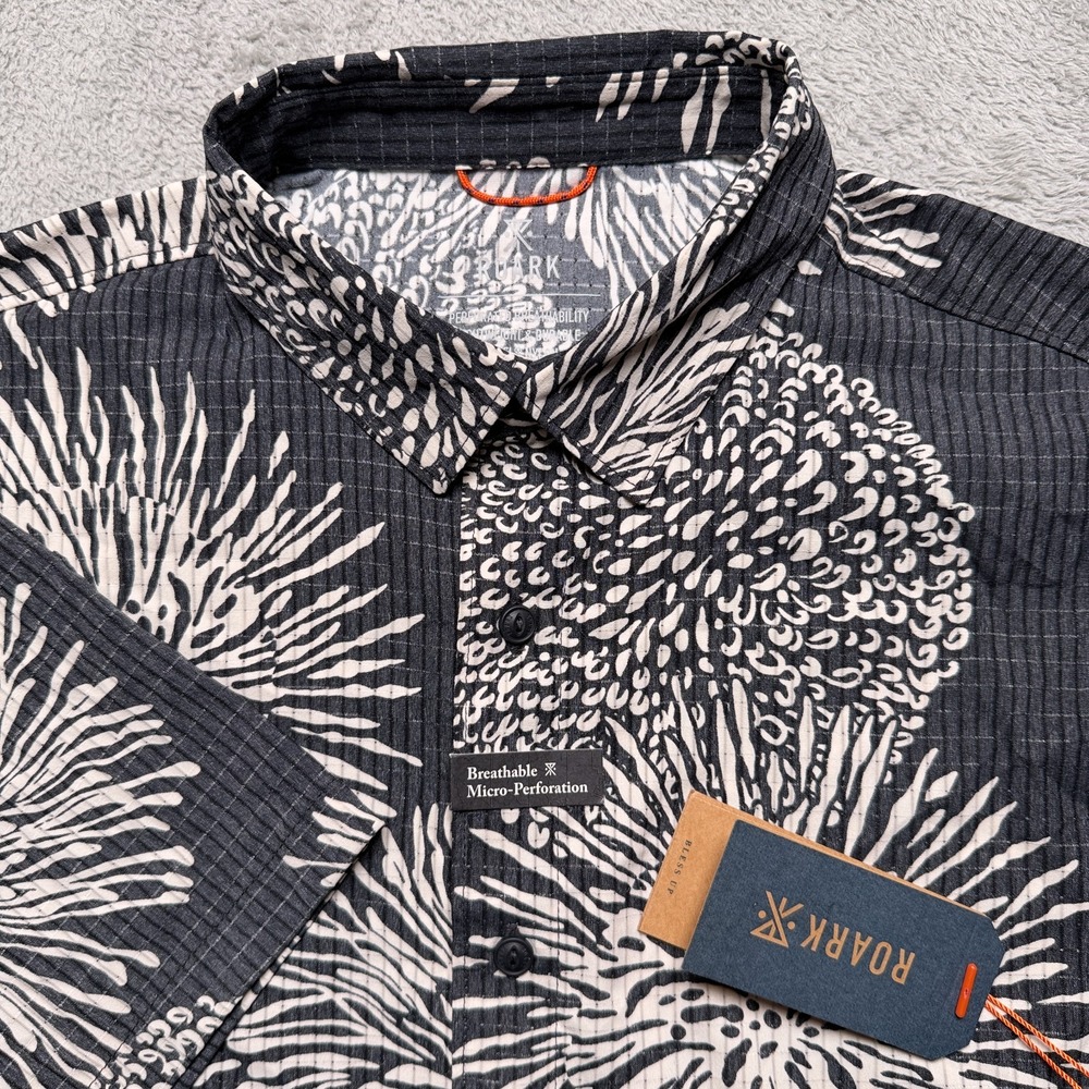 Raork Shirt Mens Medium Black Floral Bless Up Perforated Lightweight Stretch NWT